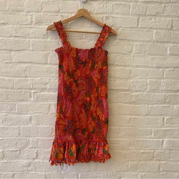 FARM Rio || Spring Bananas Smocked Mini Dress Pink Red XS - Picture 4 of 9